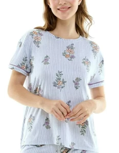 Roudelain Women's 1-Pc. Printed Short-Sleeve Pajamas Top ONLY - Striped White L - Picture 1 of 3
