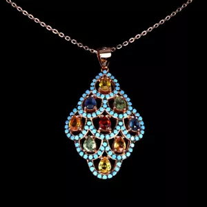 925 Sterling Silver Necklace Pear Sapphire Natural Gemstone Jewelry 17in Gift - Picture 1 of 14