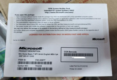 Microsoft Windows Home Basic 7 64-Bit Englisch MEA 1PK DSP OEI 611 DVD - NEU! - Bild 1 von 2