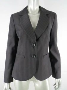Chaqueta Blazer Ann Taylor Talla 6 S Negra Lana A Rayas Pecho Único Oficina - Imagen 1 de 12