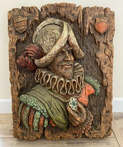 Vintage 60s Wall Plaque Universal Statuary Spanish Conquistador Cover
