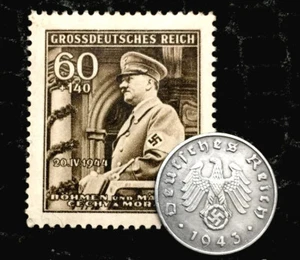 Rare Old WWII German War 1 Reichspfennig Coin & 60pf Stamp World War 2 Artifacts - Picture 1 of 2