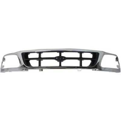 New Front Grille For 1997-1998 Ford F-150 F-250 Chrome Shell Gray Insert Plastic Foto 1 de 3