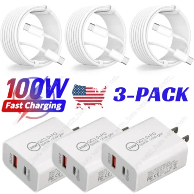 20 Вт QC3.0 быстрое зарядное устройство адаптер 100 Вт USB C TypeC кабель для iPhone 15 iPad Android - Изображение 1 из 4