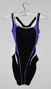 NWT Aqua Sphere NAIAD Women's Lima Black with Purple 1pc Tank Swimsuit sz 4 / 30 - Picture 1 of 11