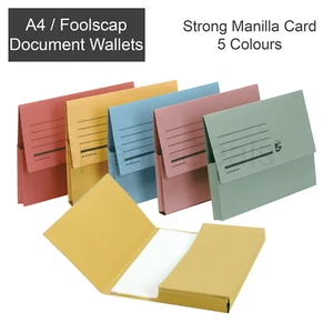 A4 / Foolscap Filing Document Wallet Folders Manilla Card - Half Flap 5 Colours - Picture 1 of 9