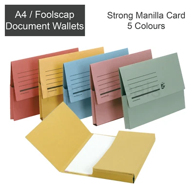  A4 / Foolscap Filing Document Wallet Folders Manilla Card - Half Flap 5 Colours - Image 1 of 3