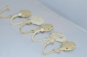 Shell 5pc Set New Beach Decor Cream And White Cottage Coat Towel Wall Hook - Picture 1 of 9