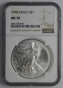 1998 $1 American Silver Eagle NGC MS 70 - Picture 1 of 5