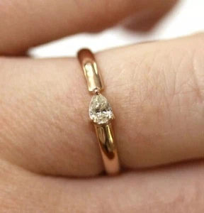 1.00Ct Pear Cut Lab Created Diamond Women's Wedding Ring 14K Yellow Gold Plated - Picture 1 of 13