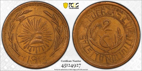 Mexico 1913 2 Centavos Chihuahua Copper PCGS Genuine Cleaned- UNC Detail Cover