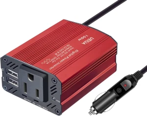 150W Red Power Inverter Car Adapter, Car Inverter Power Outlet DC 12V to 110V A - Picture 1 of 10