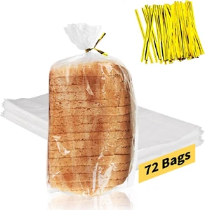 Bread Bags with Ties, 72 Pack Clear Bread Bags for Homemade Bread and 100 Ties, - Picture 1 of 12