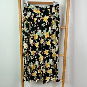 Dotti Pants Womens 10 Black &Yellow Floral Print Wide Leg High Rise Relaxed Fit - Picture 1 of 13