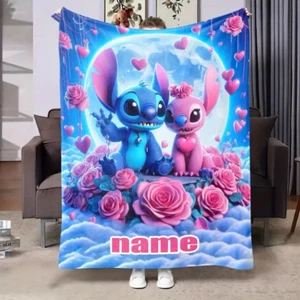 Personalized Stitch And Angel With Roses I Love You To The Moon & Back Blanket - Picture 1 of 4