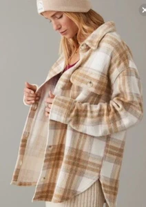 New American Eagle Women Medium Fleece & Love Shacket Oversized Soft Comfy Plaid - Picture 1 of 10