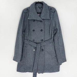 Torrid Jacket Womens 2X Gray Herringbone Double Breasted Belted Fleece Trench - Bild 1 von 13