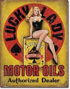 Letrero grande de 40x31 cm Lucky Lady Aceites de motor pub garaje retro estaño metal hombre barra cueva - Imagen 1 de 1