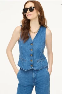 J. Crew Women's Faded Indigo Blue Wash Buttoned Denim Vest, Size 16 XL - Picture 1 of 8