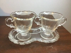 Vintage Clear Glass Fostoria Century Sugar and Creamer Set with Tray - Picture 1 of 5