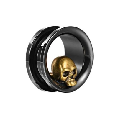 Edelstahl Plug Flesh Tunnel Inlay Piercing 3D Totenkopf Skull Schädel 08mm-19mm - Bild 1 von 3
