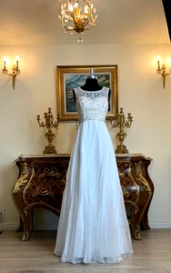 Women's Formal SHEER Embroidery Rhinestones beaded Long Evening Gown prom dress - Picture 1 of 4