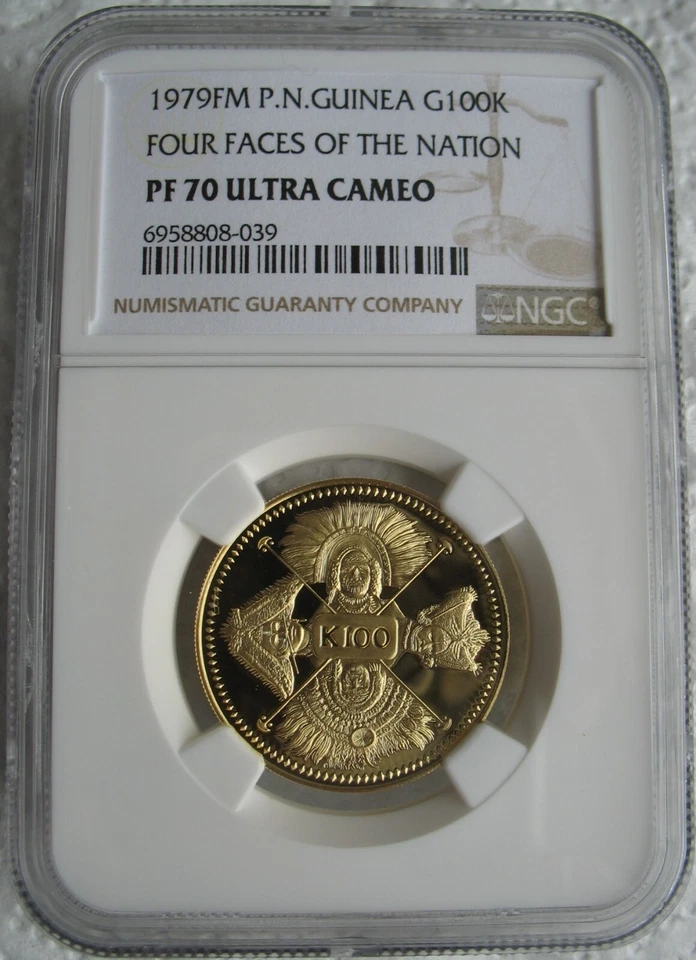 Papua New Guinea 1979 FM Gold 100 Kina NGC PF-70 Four Faces of the Nation - Image 1 of 3