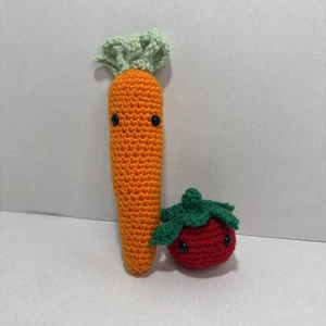 Handmade Crocheted Plush Veggie Friends 8.5” Carrot & 3” Tomato - Picture 1 of 4