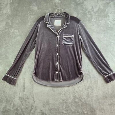 Abercrombie & Fitch Pajama Top Womens Small Gray Velour Sleep Shirt A&F Logo - Image 1 of 4