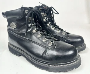 Harley Davidson Lace Up Boots Black Size 9.5 DISTRESSED - Picture 1 of 11