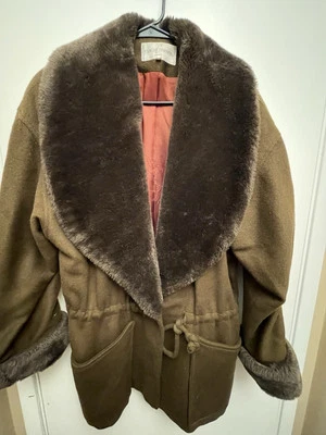 Chaqueta de mujer informal vintage de esquina 100 % lana cuello chal de piel hecha en EE. UU. talla M Foto 1 de 4