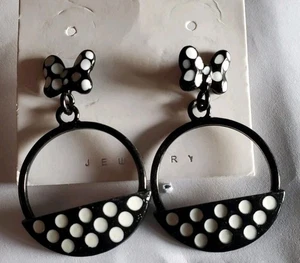 Orecchini pendenti con fiocco Minnie Mouse nero/bianco gioielli Disneyana - Foto 1 di 2