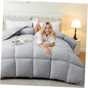 Luxury King Size Feather Down Comforter, High Fill Power Fluffy Duvet Insert, - Picture 1 of 7