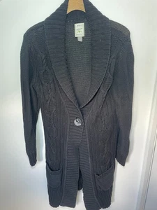 Roots 73 Strickjacke Größe L Schwarz Zopfmuster Langarm Damen 100% Baumwolle - Bild 1 von 11
