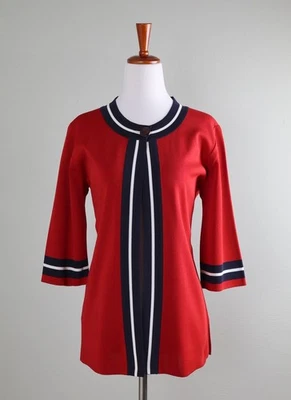 EXCLUSIVELY MISOOK $428 Red Stretch Knit Contrast Trim Jacket Top Size Small - Image 1 of 4