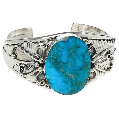 CHACO CANYON Sterling Silver Oval Turquoise Wide Cuff Bracelet - NWD - Image 1 of 4