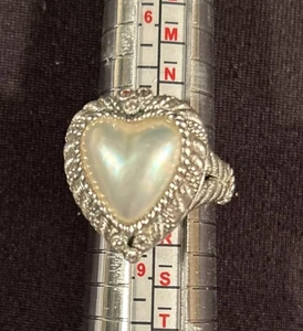 Judith Ripka 925 Sterling Silver White Mabe Pearl Heart Diamonique Ring Size 8 - Picture 1 of 5