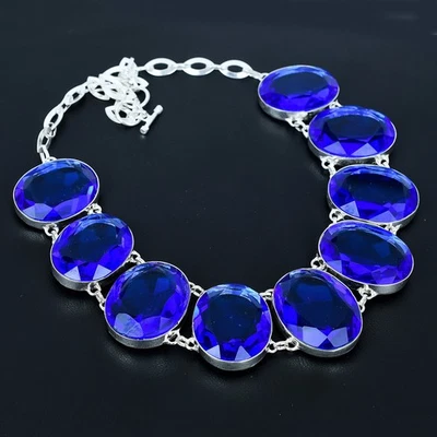 Tanzanite Quartz Oval Gemstone 925 Sterling Silver Jewelry Necklace 18" VJ 800 - Image 1 of 4