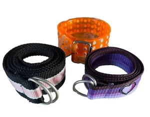 Vintage 80s Canvas Belts And Rubber Belt Metal Buckle 36-41 Inches Sz S Lot Of 3 - Picture 1 of 4