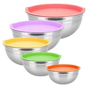 for Prep Set Bowls Lids Steel 5 Baking Bowl Stainless Piece Mixing with ✨  - Picture 1 of 11