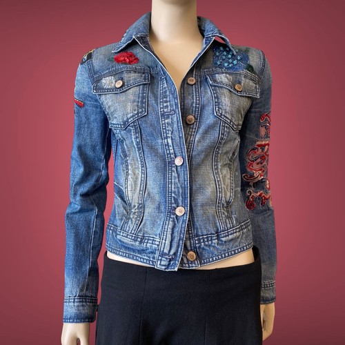 Giacca Versace vintage anni 90 denim ricamato taglia XS S