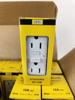 Hubbell GF15W 15A Pro 125V  Commercial GFCI Receptacle Self-Test White New - Image 1 of 4