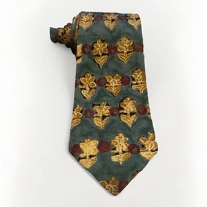 Vintage Polo Ralph Lauren Green Gold Floral Design Silk Neck Tie - Picture 1 of 3
