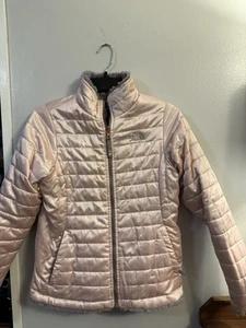 The North Face Girls Reversible Puffer Jacket Pink Gray Fleece Size Large 14/16 - Picture 1 of 10