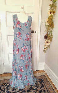 BEAUTIFUL EAST PLEATED CRINKLE STRETCH GREY & MULTICOLOURED FLORAL MAXI DRESS 20 - Picture 1 of 7