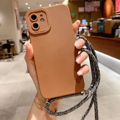 Cross-body Rubber Phone Case Cover For iPhone 15 14 13 12 11 Pro Max XR XS 8 7 - Image 1 of 4