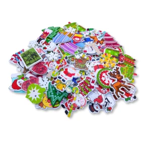 (Pack of 50) Mixed Wooden Christmas Craft Buttons - Stockings, Reindeer, Trees - Picture 1 of 2