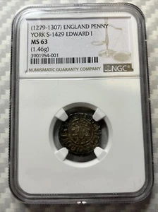1279-1307 England Penny S-1429  - Edward I Longshanks - NGC MS63 - Top Pop - Picture 1 of 4