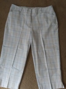 St. John's Bay Womens Size 16 Crop Pants Stretch High Rise Light Blue Plaid - Picture 1 of 12
