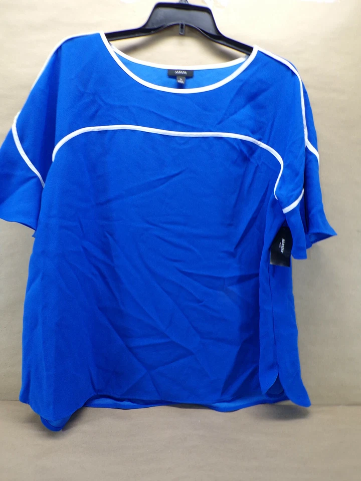 Alfani 2589 Plus Size 2x Royal Blue Textured Blouse Top Piped Flutter